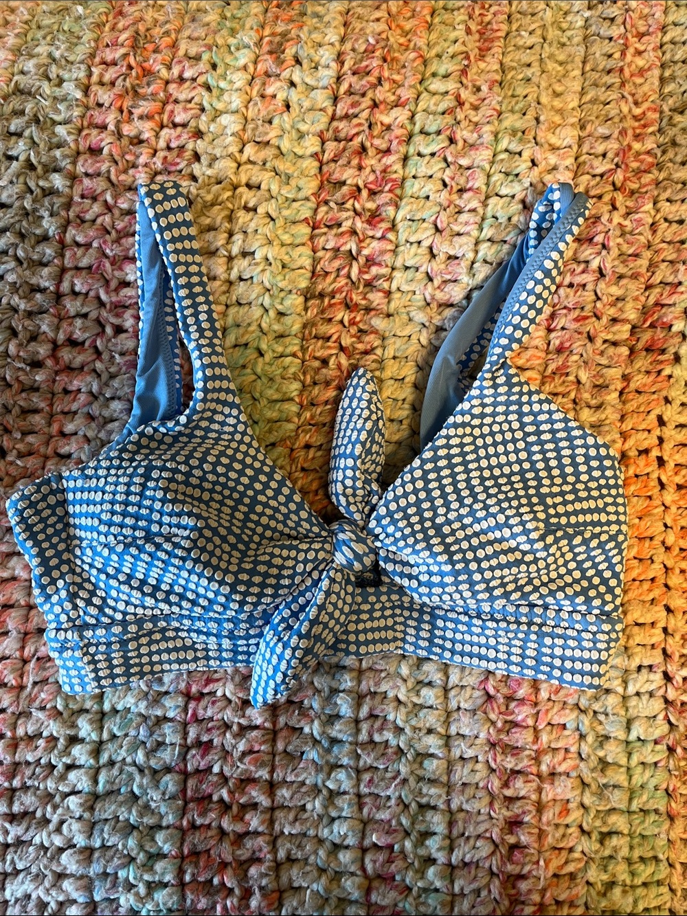 aerie Light Blue Scoop Bikini Top with White Dot Trim